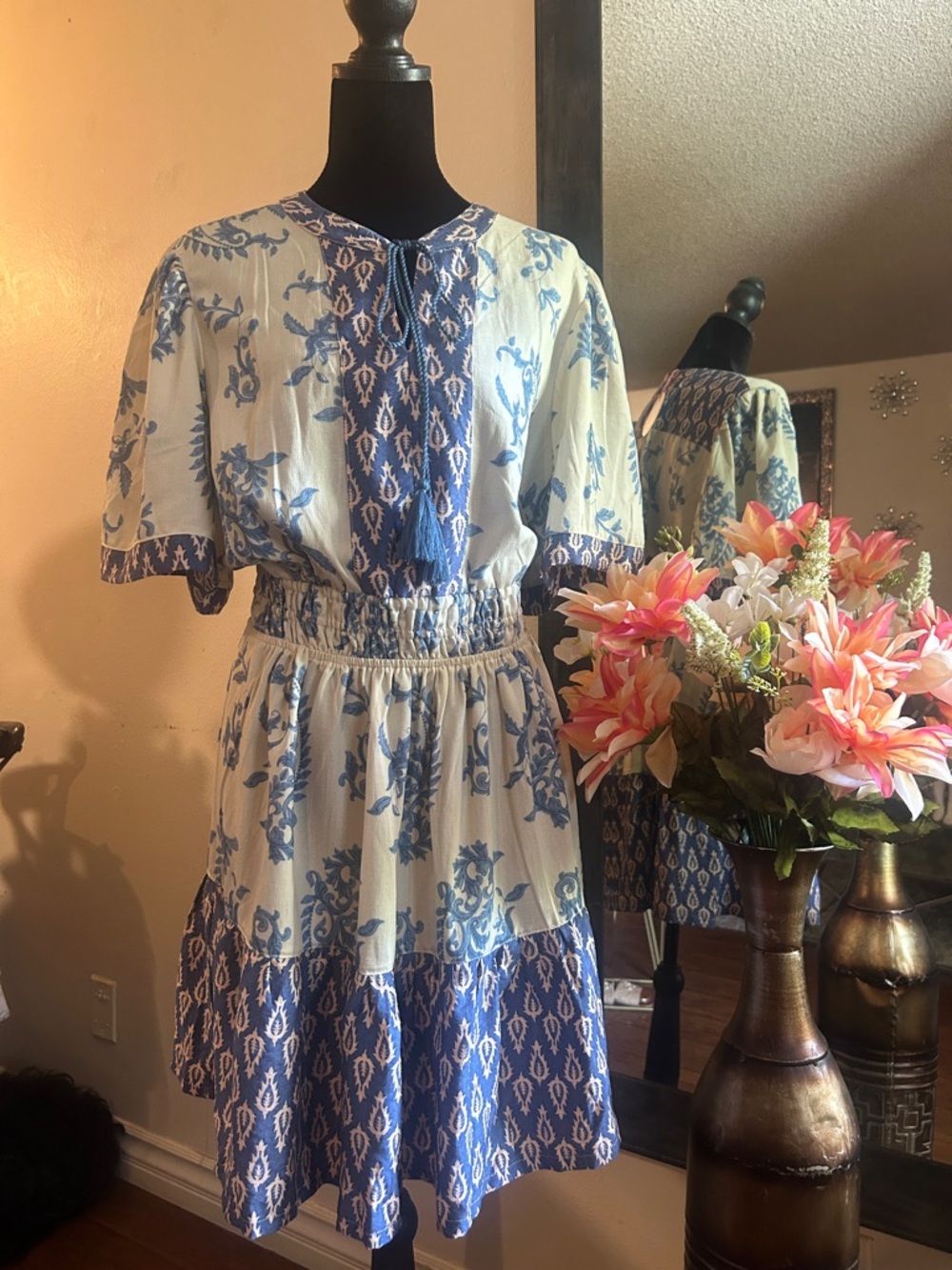 UmgeeBlue and White Floral Tiered Summer Dress